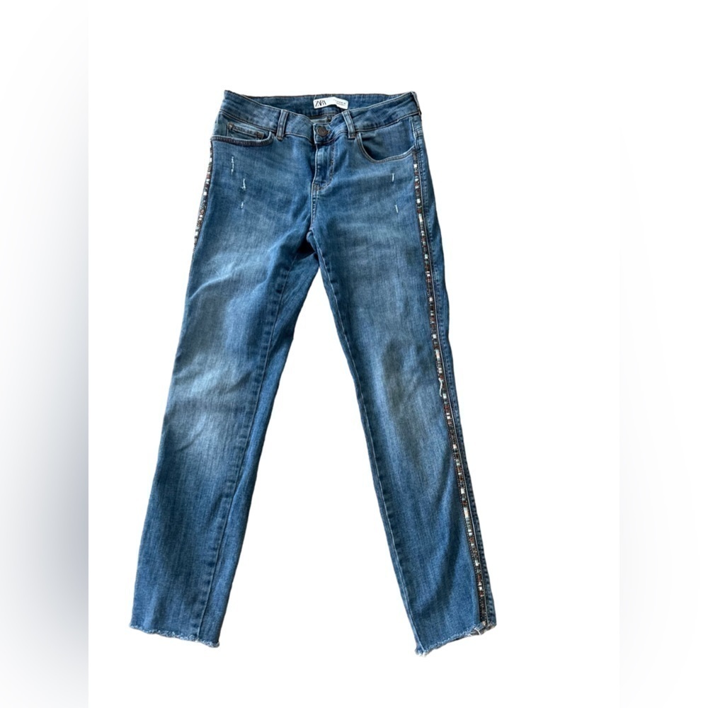 Zara Rhinestone Colorful Metallic Stripe Jeans‎ size 8